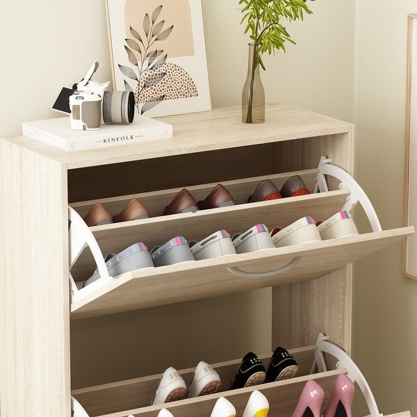 Modern Shoe Storage Cabinet for Entryway， 2 Tier Floor Shoes Cabinet - - 35444446