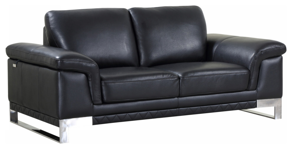 32 quotLovely Black Leather Loveseat   Contemporary   Loveseats   by HomeRoots  Houzz