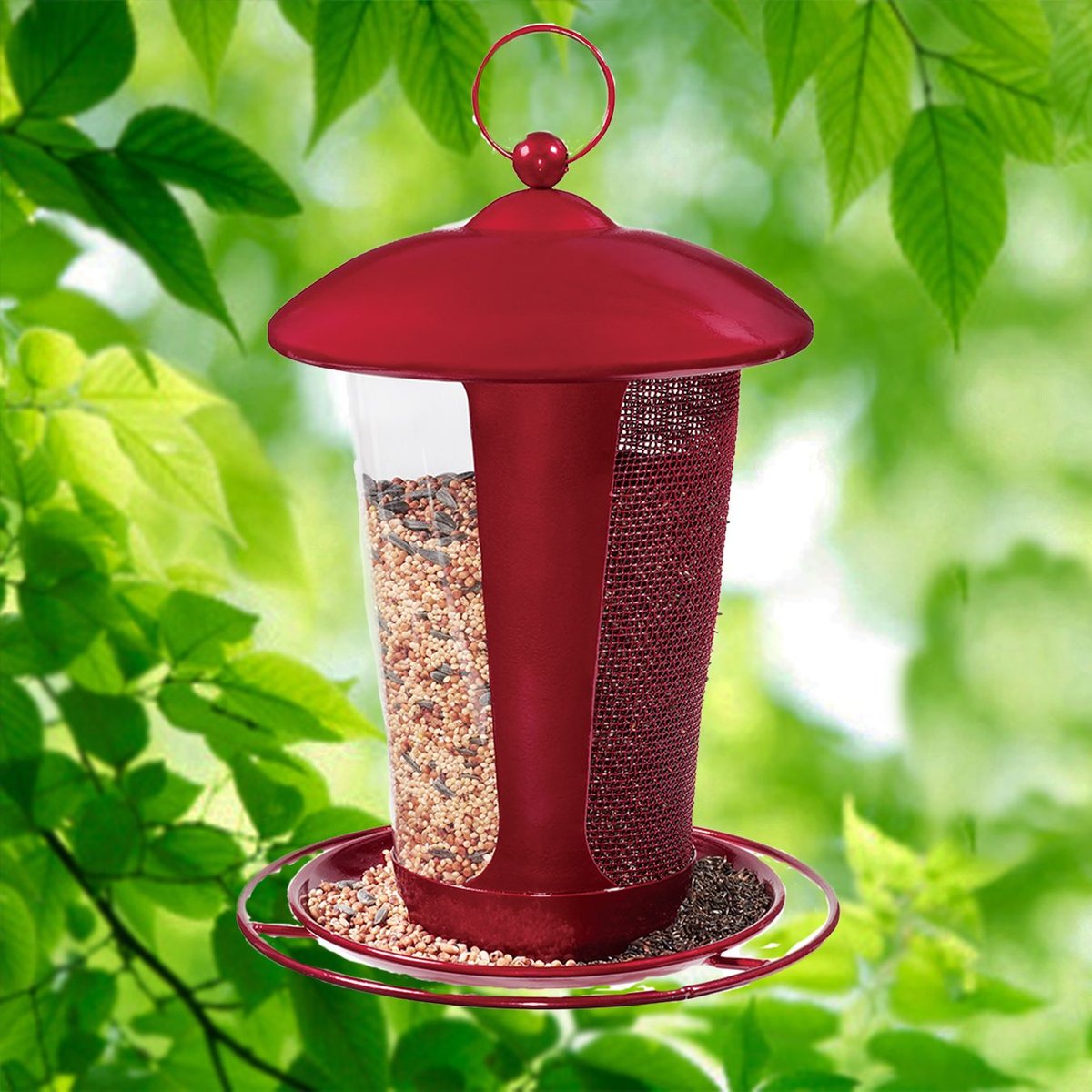 North States Crimson Single Tube Bird Feeder， Red