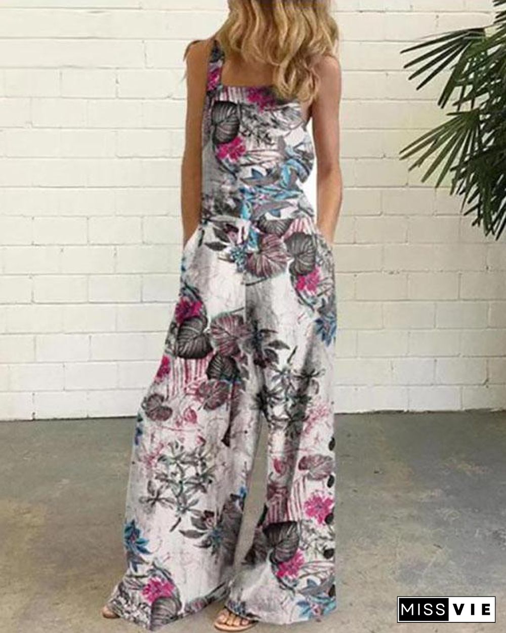 Sleeveless Floral Print One-Pieces Jumpsuit