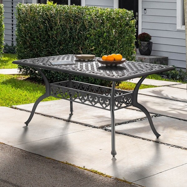 Outdoor Rectangle Cast Aluminum Dining Table with 2.1'' Umbrella Hole