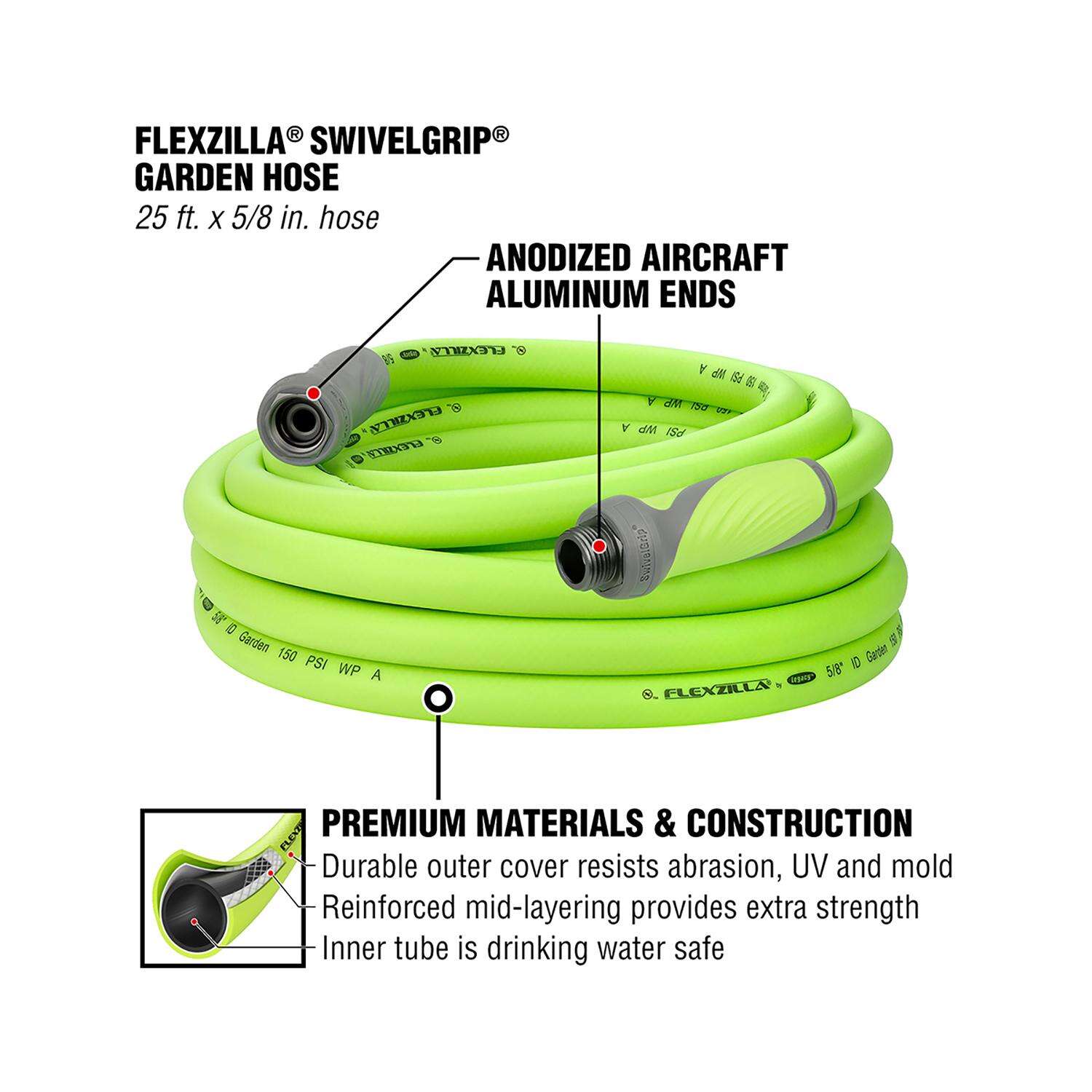 Flexzilla SwivelGrip 5/8 in. D X 25 ft. L Medium Duty Garden Hose