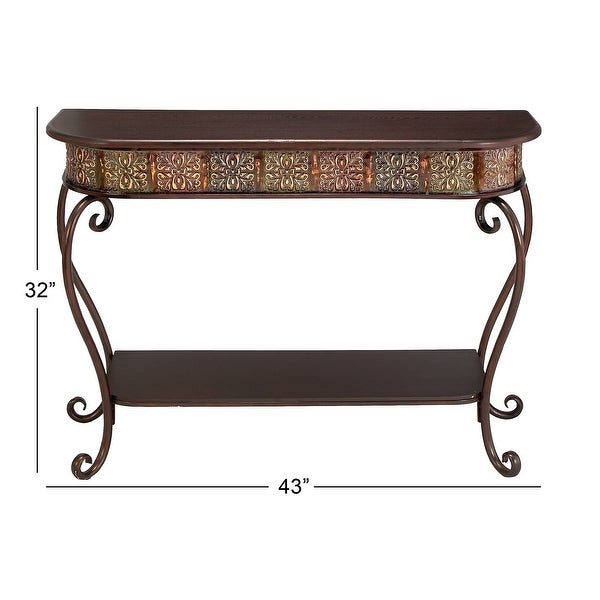 Brown Iron Traditional Console Table 32 x 43 x 14 - 43 x 14 x 32