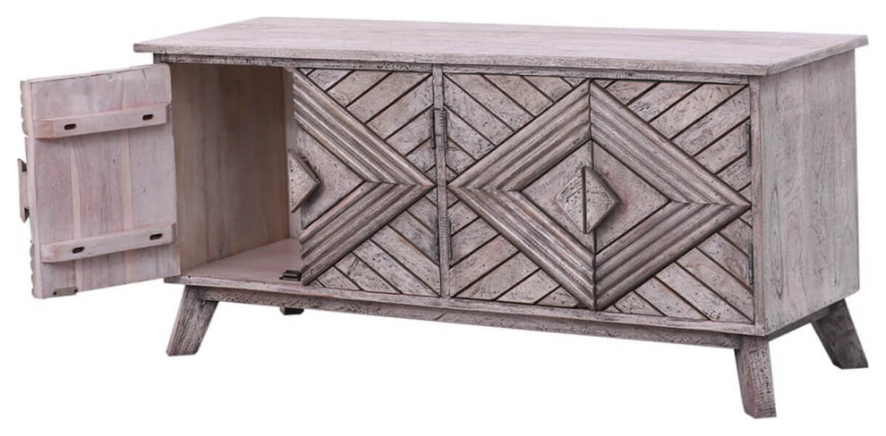 Dunkeld Solid Wood Decorative Hand Carved 2 Doors TV Bench Cabinet   Rustic   Entertainment Centers And Tv Stands   by Sierra Living Concepts Inc  Houzz