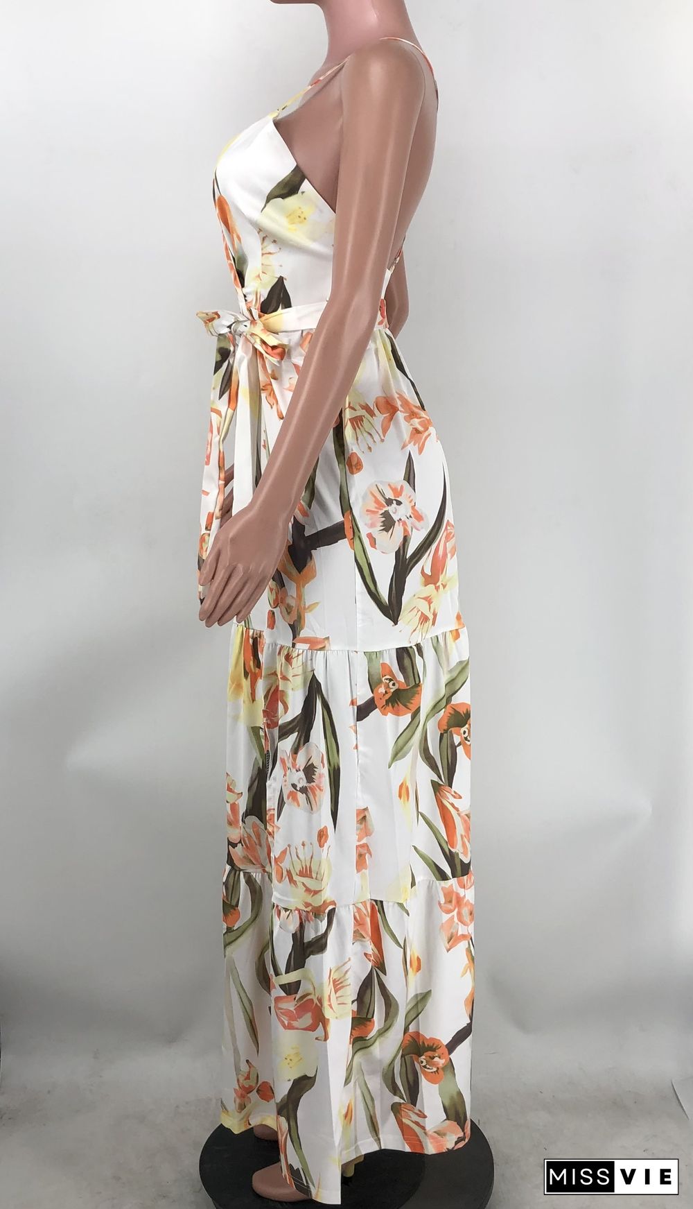 Sexy Floral Print Spaghetti Strap Backless Maxi Dress