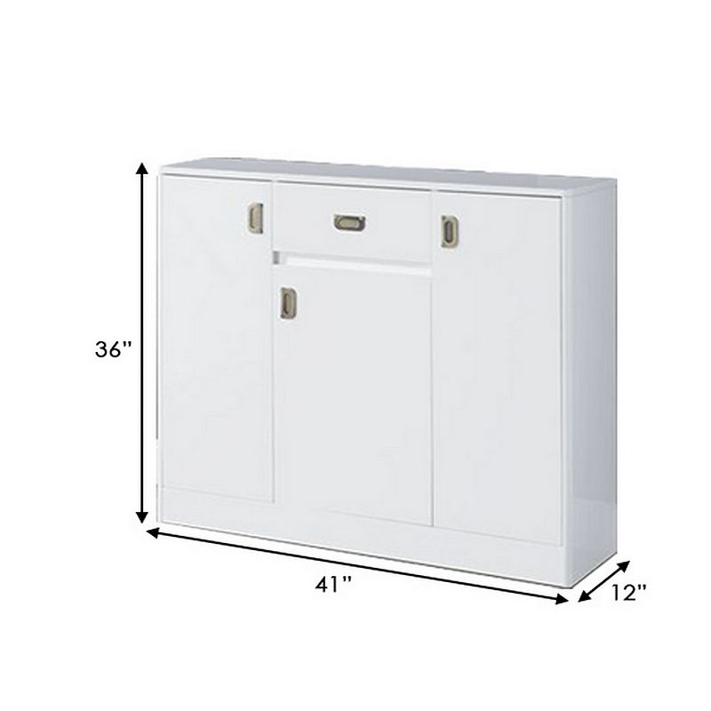 Server with 3 Door Storage and High Gloss， White