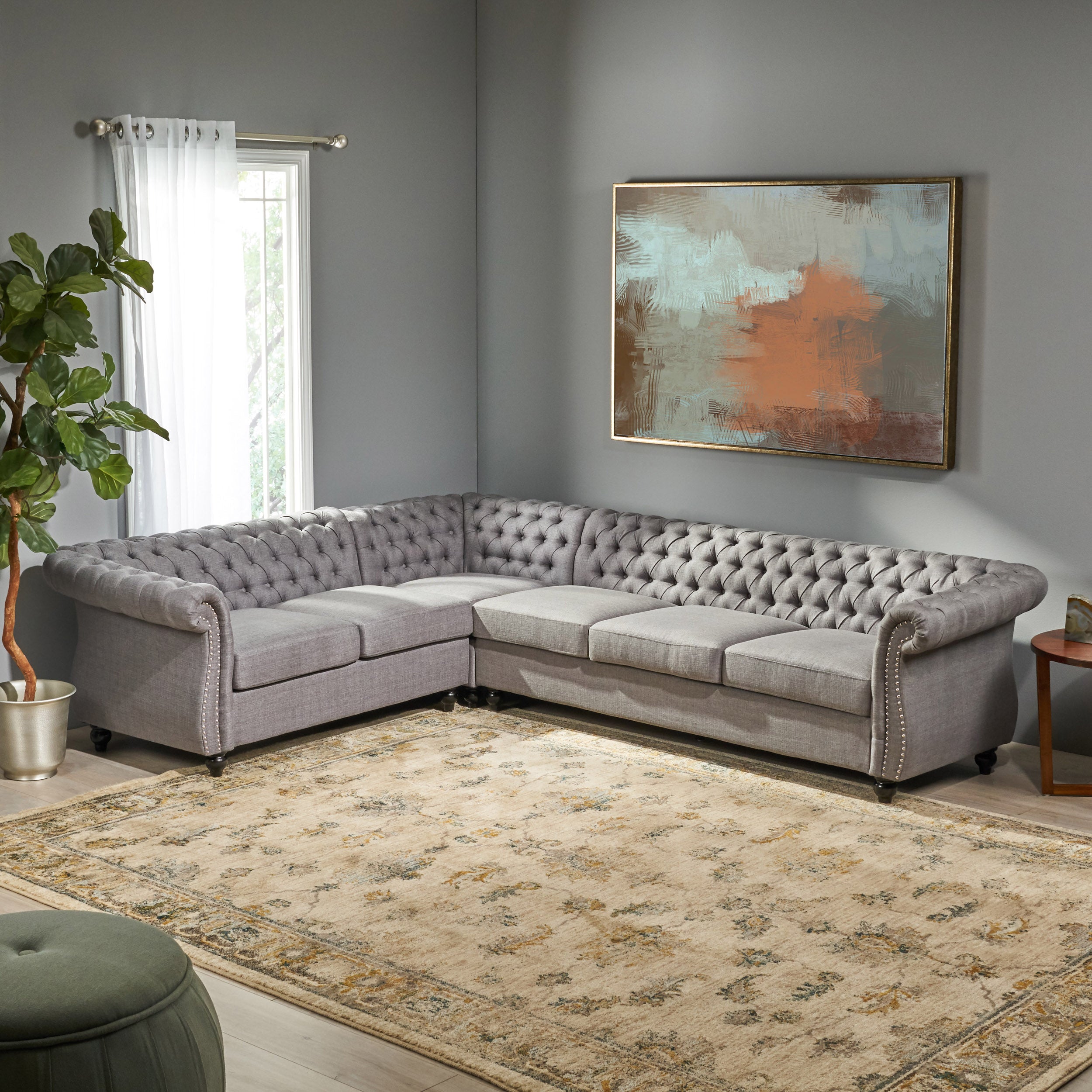 Rachel 6 Seater Tufted Fabric Chesterfield Sectional