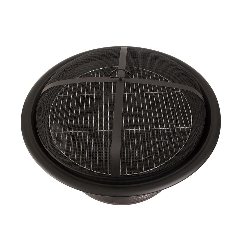 Pleasant Hearth Palmetto 30 in x 19 in Round Steel Wood Fire Pit in Rubbed Bronze with Cooking Grid