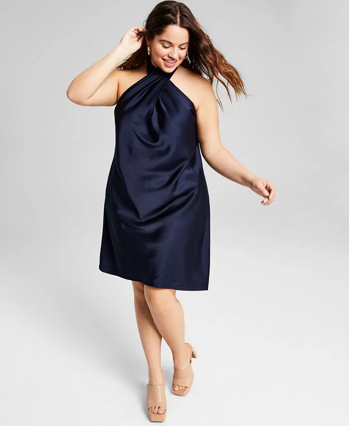 Trendy Plus Size Satin Keyhole Halter Dress