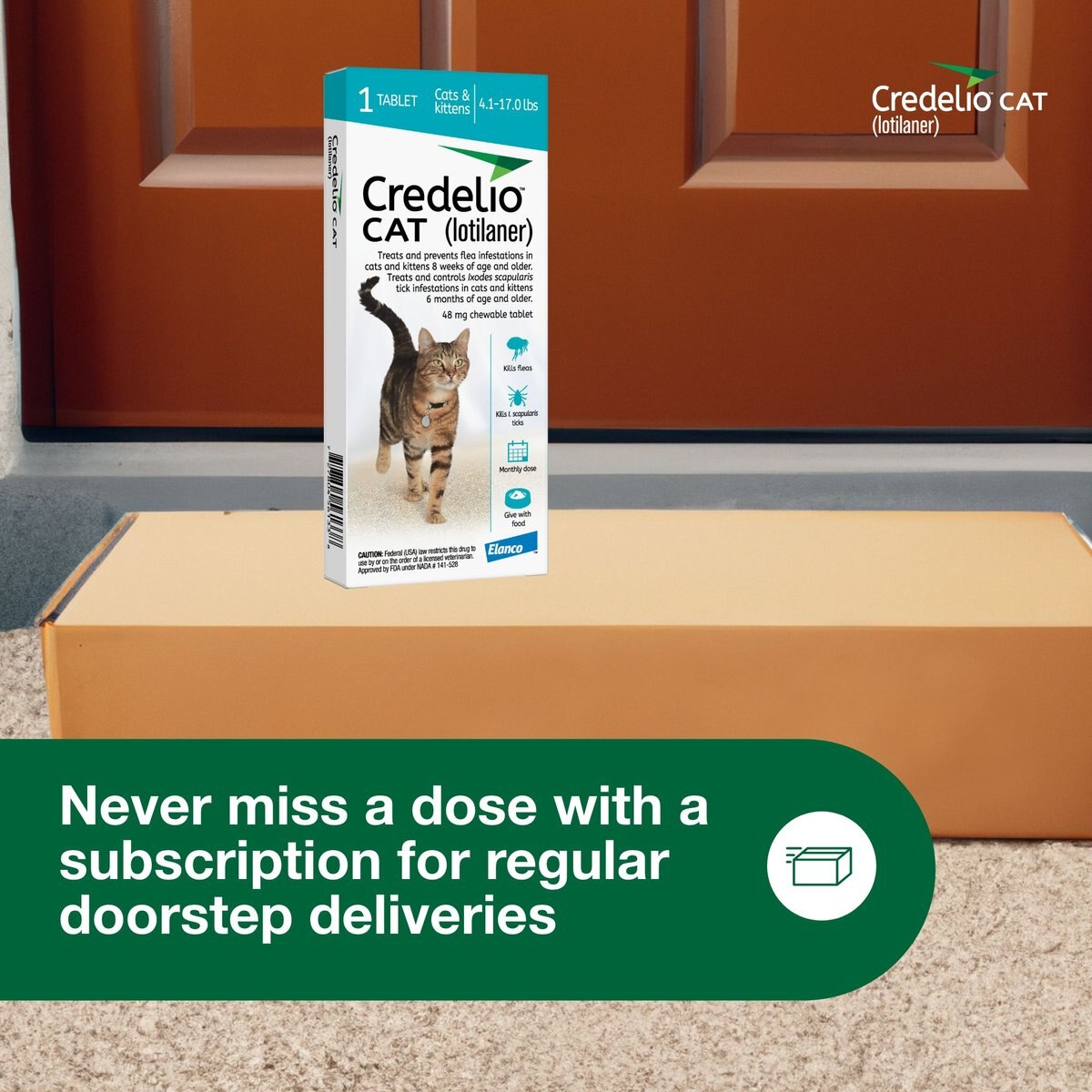 Credelio Chewable Tablets for Cats， 4.1-17 lbs， (Teal Box)