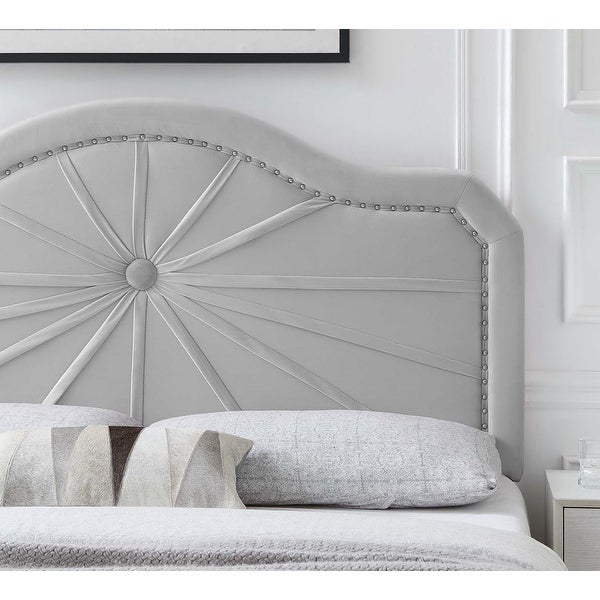 Edmond Light Grey Velvet Upholstered Twin Size Headboard with Nailhead Trim - - 33085062