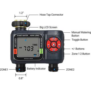 Cubilan Sprinkler Timer 2 Zone Water Hose Timer with Rain DelayManual WateringAutomatic Irrigation Timer B08TC41Z9M