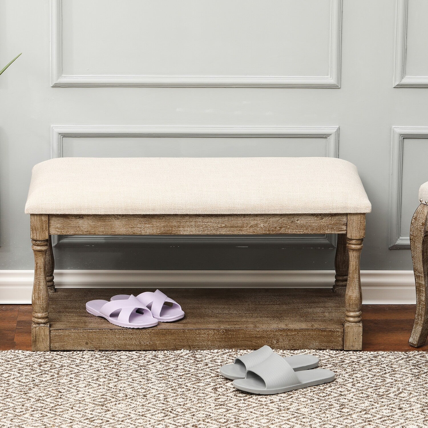 Luxen Home Upholstered Beige Linen Entryway and Bedroom Bench