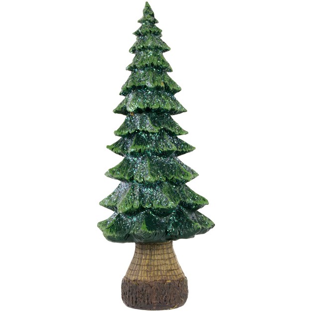 Green Glittered Tree With Brown Base Christmas Decoration