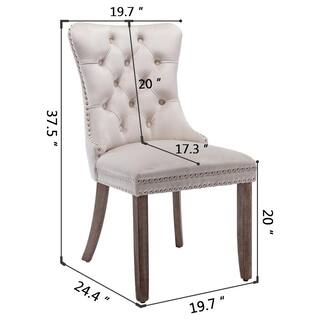 aisword High-end Tufted Solid Wood Contemporary Velvet Upholstered Dining Chair with Wood Legs Nailhead Trim 2-Pcs Set - Beige W7753PBH5477