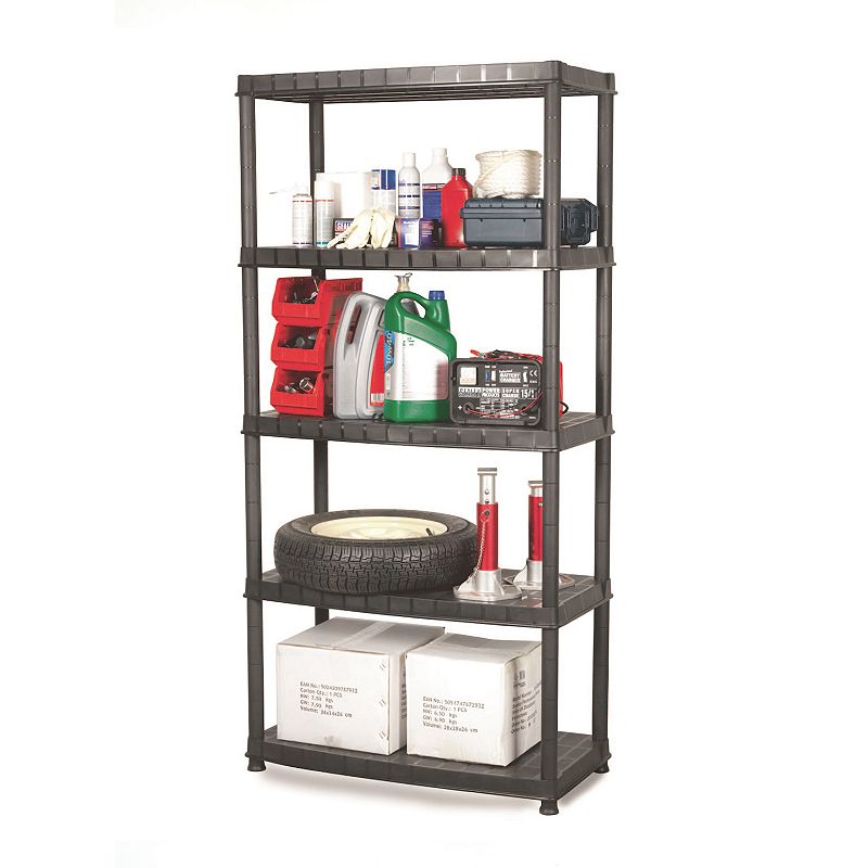 Ram Quality Products Optimo 16 inch 5 Tier Plastic Storage Shelves， Black