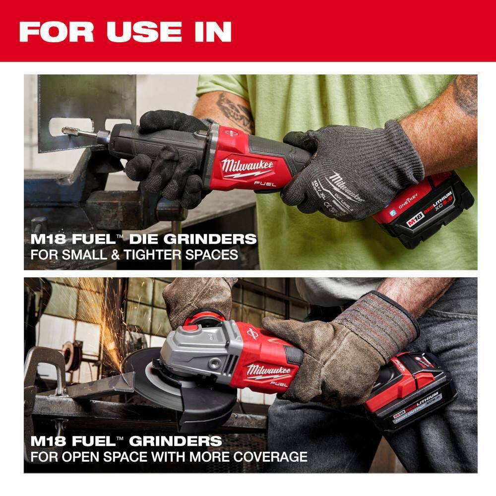 MW M18 FUEL 18-Volt Lithium Ion Brushless Cordless 2-3 in. Variable Speed Die Grinder Paddle Switch with 5.0Ah Starter Kit 2984-20-48-59-1850