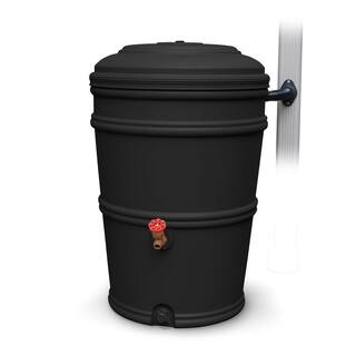 EarthMinded RainStation 45 Gal. Recycled Black Rain Barrel with Diverter RS45-RC