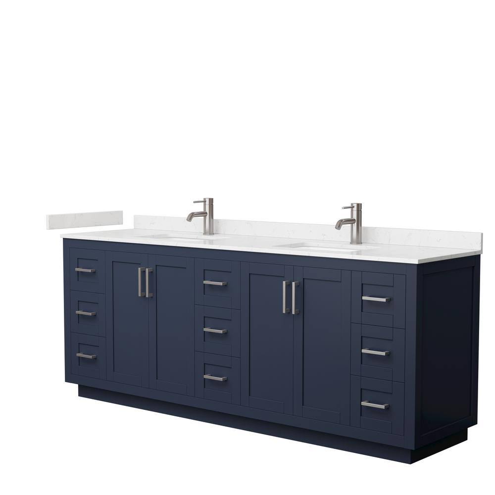 Wyndham Collection Miranda 84 in. W x 22 in. D x 33.75 in. H Double Bath Vanity in Dark Blue with Carrara Cultured Marble Top WCF292984DBNC2UNSMXX