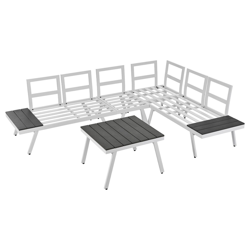 5 Piece Aluminum Outdoor Patio Furniture Set  Modern Garden Sectional Sofa Set with End Coffee Table  for Backyard  Grey