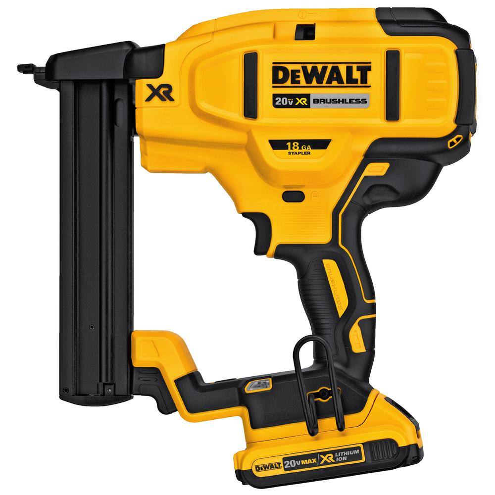 DEWALT DCN681D1 20V MAX XR Lithium-Ion Cordless 18-Gauge Narrow Crown Stapler Kit with 2.0Ah Battery， Charger and Contractor Bag