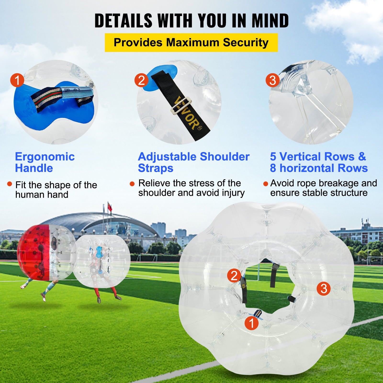 VEVORbrand Bumper Bubble Soccer Ball，Kids And Adults Inflatable Body Zorb 1.2m/3.93ft Pvc Bumper Football Bubble