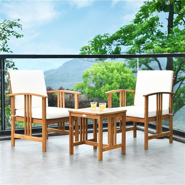 3 Pieces Solid Wood Outdoor Patio Sofa Furniture Set - Overstock - 37563819