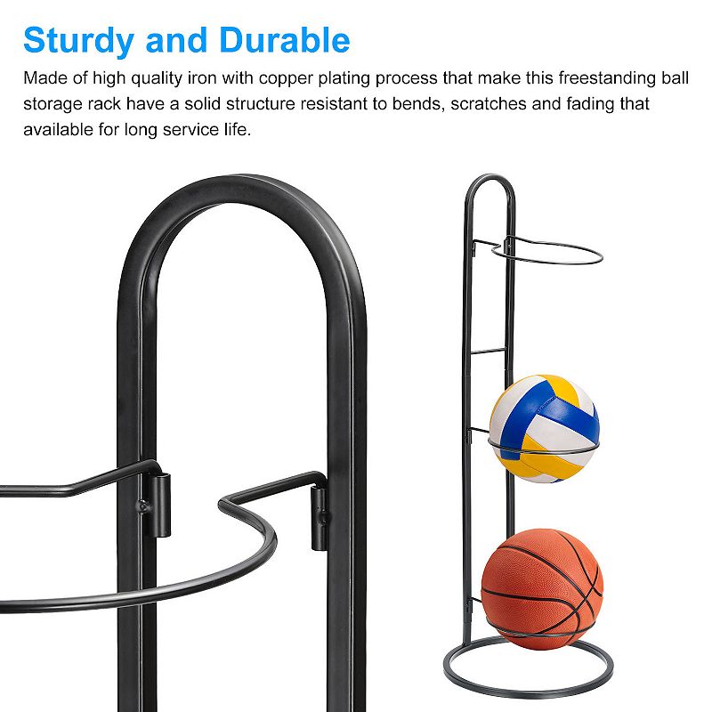 Ball Storage Rack Basketball Holder 3 Tier Removable Vertical Display Stand