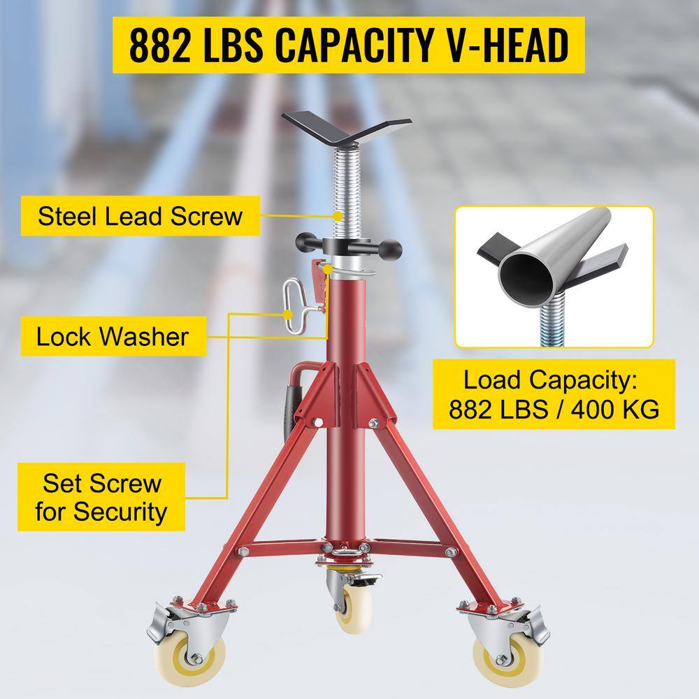 VEVOR Pipe Jack Stand wCasters 882 lbs. V Head Pipe Stand Adjustable Height 28 in. to 52 in. Folding Pipe Stands 18 12 in. GJGJXDL1107AV65OSV0