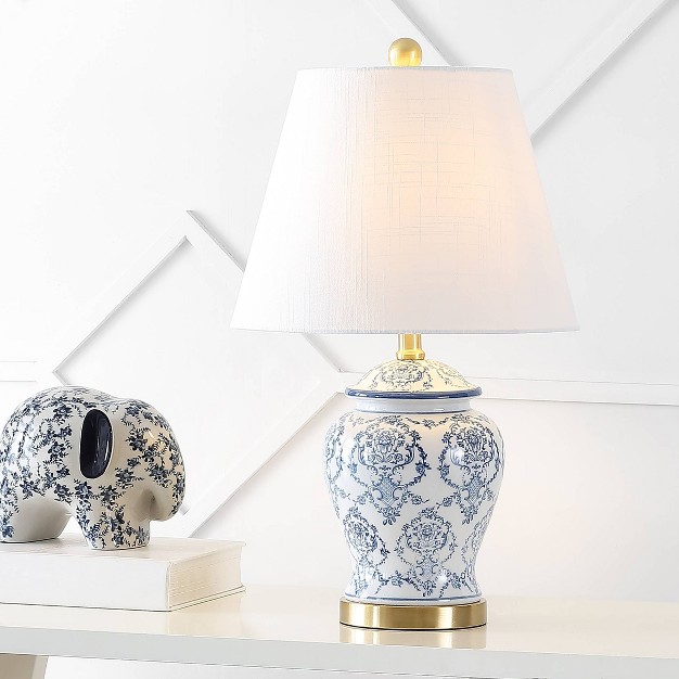 Ceramic Juliana Traditional Classic Chinoiserie Table Lamp includes Led Light Bulb Blue white Jonathan Y