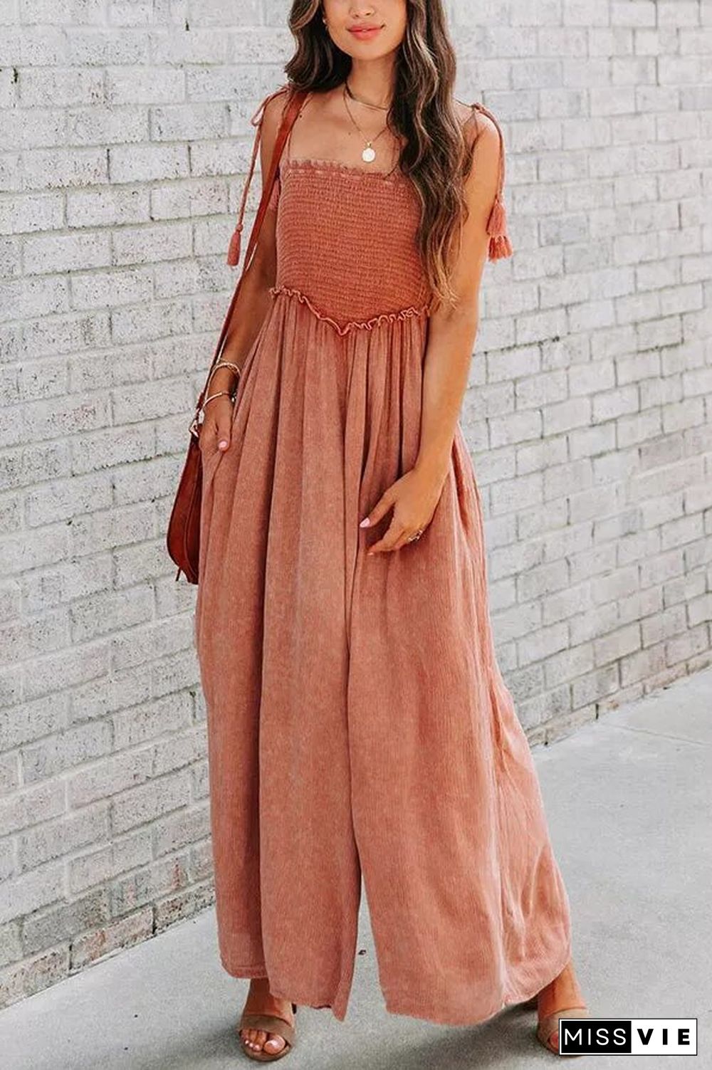 Smocked Pocket Wide Leg Slip Jumpsuit