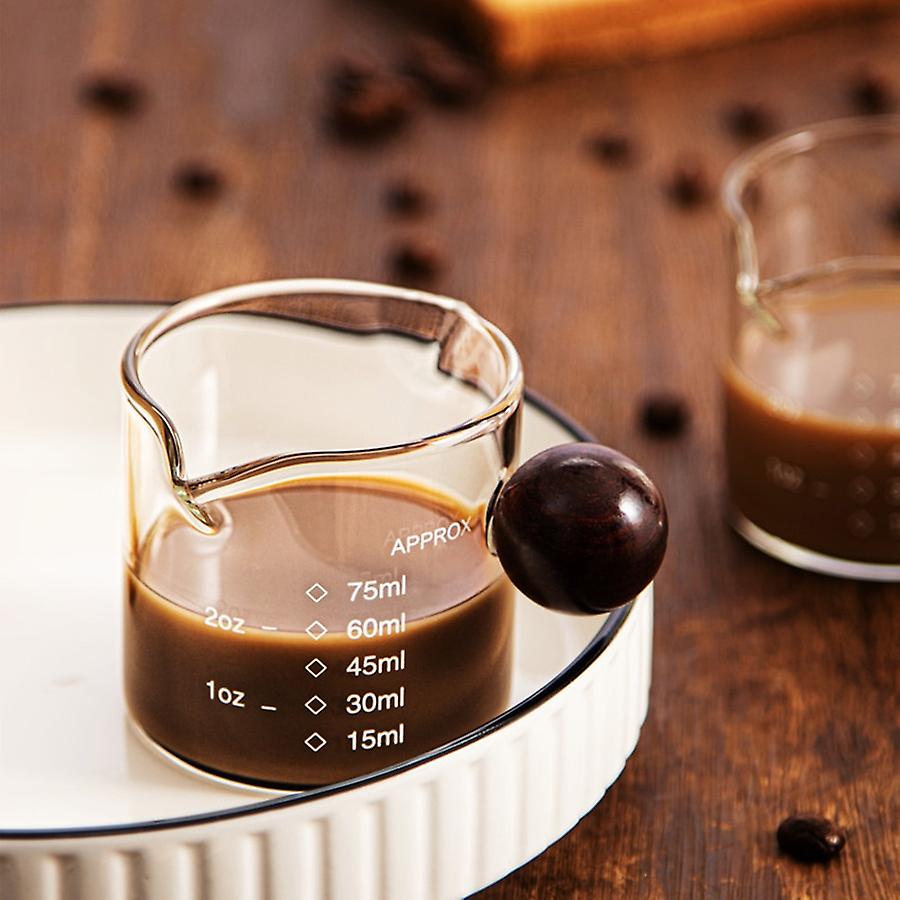 50/75/100/150ml Wood Handle Glass Espresso Measuring Cup Double/single Mouth Milk Jug Coffee Supplies Clear Kitchen Measure Mug