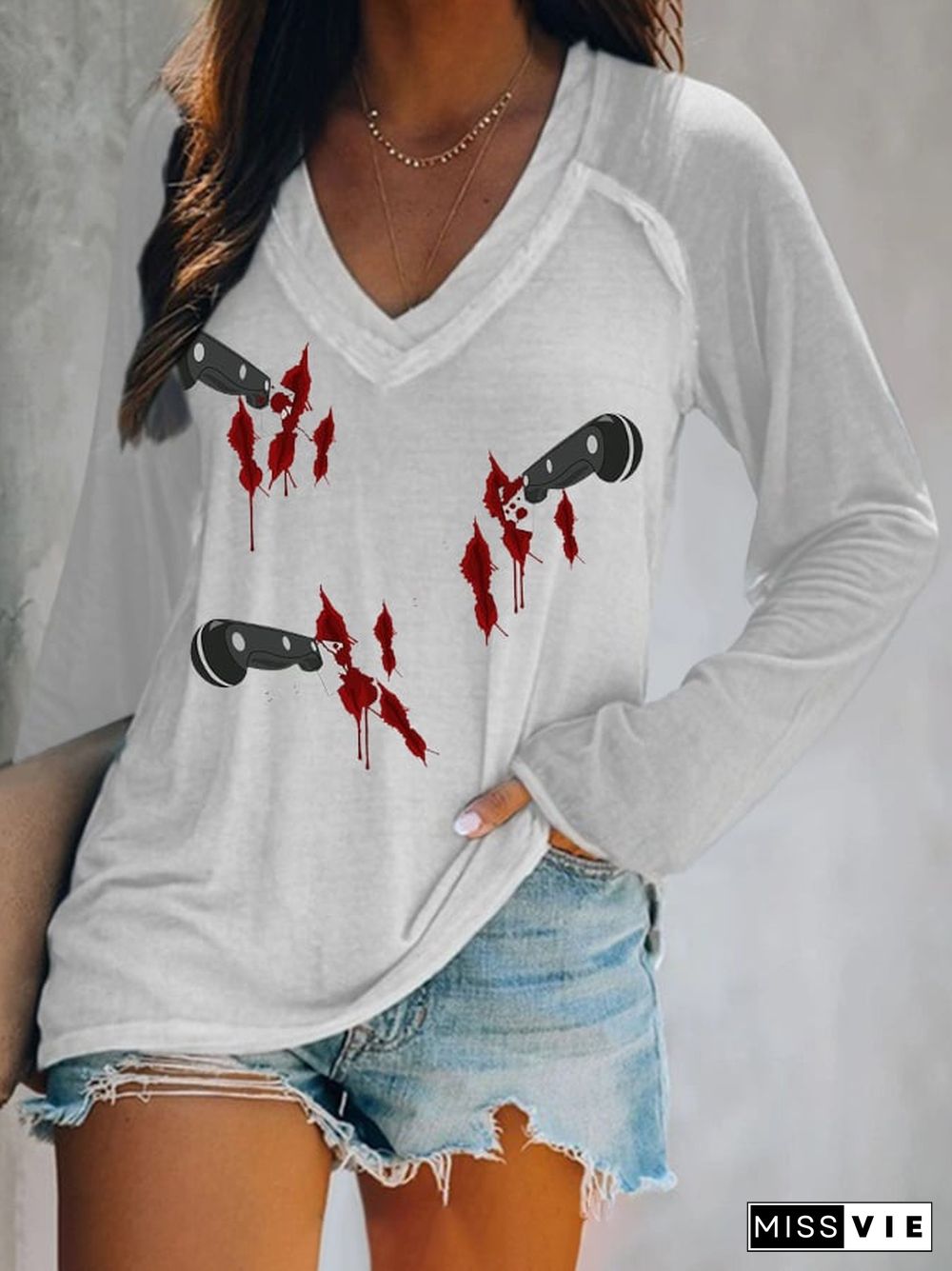 Women's V-Neck Long Sleeve T-Shirt