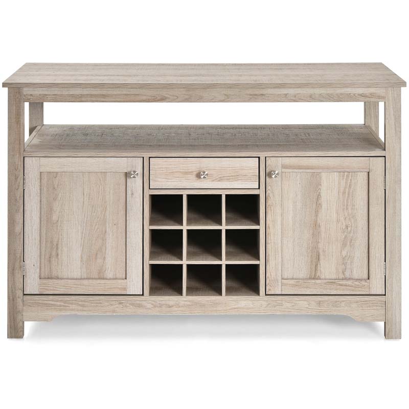 Wood Buffet Server Sideboard Console Table Utensils Organizer with 9 Wine Grids, 1 Drawer & 2 Cabinets