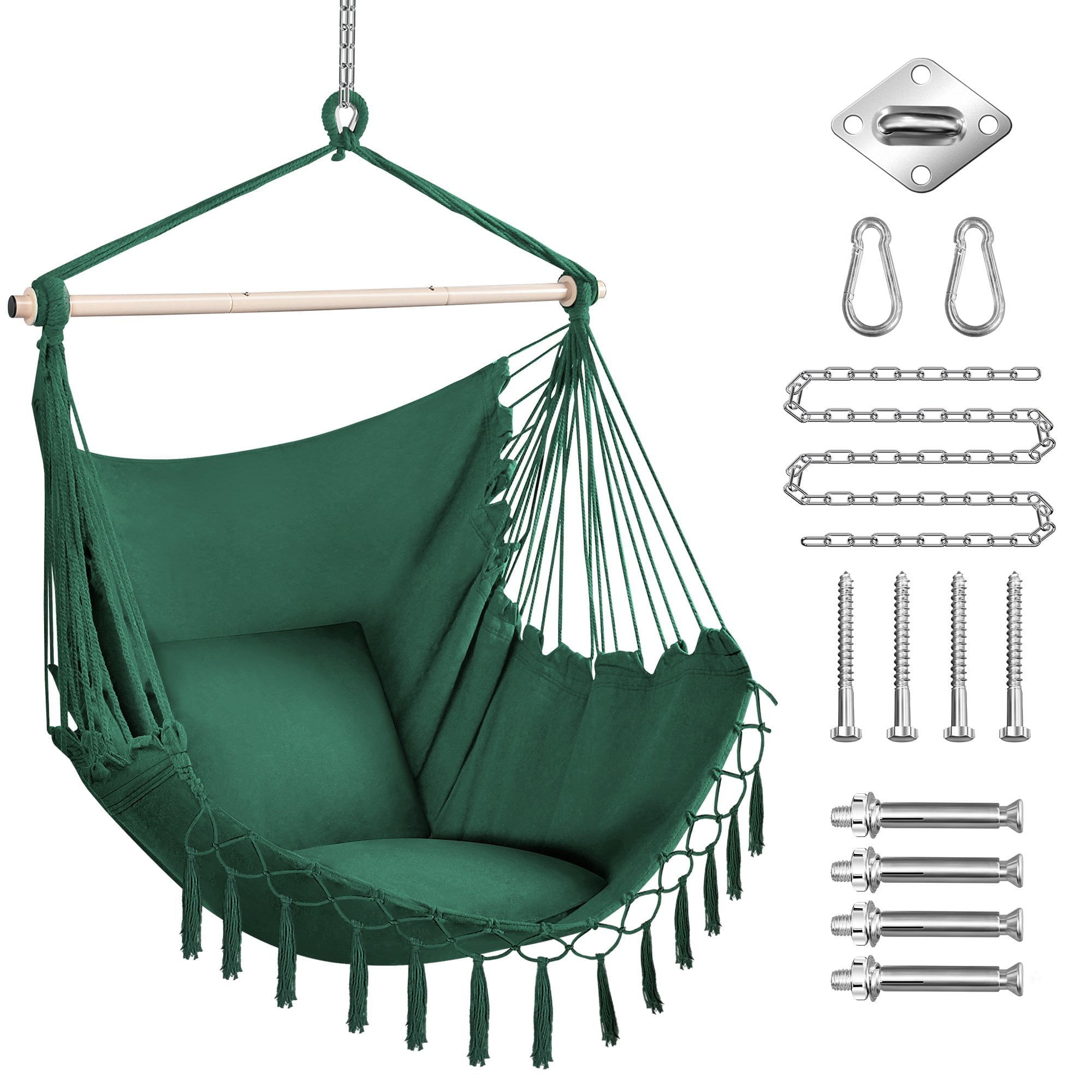 Oversized Hammock Chair with Hanging Hardware Kit, Swing Chair for Indoor & Outdoor, Max 330 Lbs, Include Carry Bag & Two Soft Seat Cushions -Green