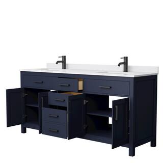 Wyndham Collection Beckett 72 in. W x 22 in. D x 35 in. H Double Sink Bathroom Vanity in Dark Blue with White Cultured Marble Top WCG242472DBBWCUNSMXX