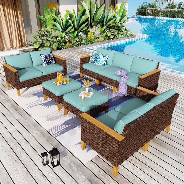 9Piece Outdoor Wicker Sectional Sofa Patio Furniture Luxury Conversation Set，Beige Cushion