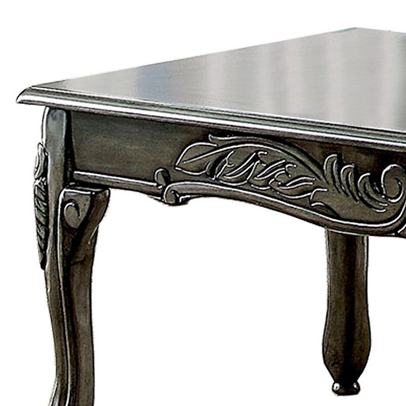 3 Piece Table Set with Cabriole Legs and Wooden Floral Motifs， Gray