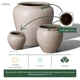 Emissary 30 in. L x 30 in. H Distressed White Ceramic Round Planter with Drainage Hole 12174WT-3