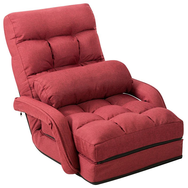 Folding Lazy Floor Chair Sofa With Armrests And Pillow