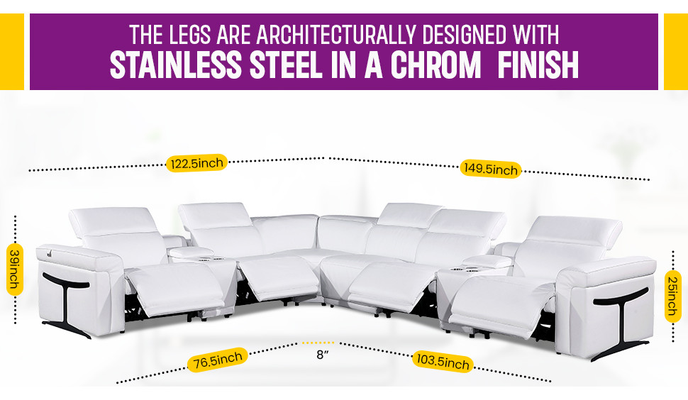 Giovanni 8 Piece 4 Power Reclining Italian Leather Sectional   Contemporary   Sectional Sofas   by Luxuriant Furniture  Houzz