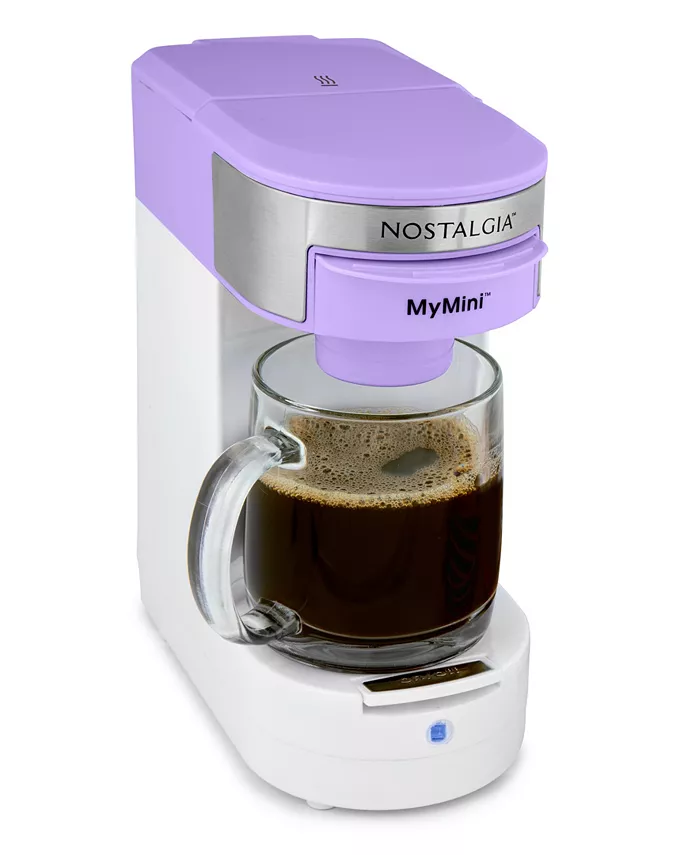 Nostalgia 14 ounces Single Serve Coffee Maker Brews K-Cup Other Pods Tea Hot Chocolate Hot Cider Lattes Reusable Filter Basket Included