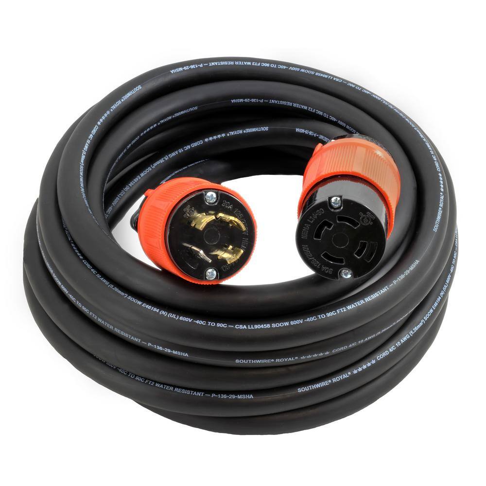 AC WORKS 50 ft. 104 SOOW NEMA L14-30 125-Volt250-Volt 30 Amp Generator Rubber Extension Cord L1430PR-050E