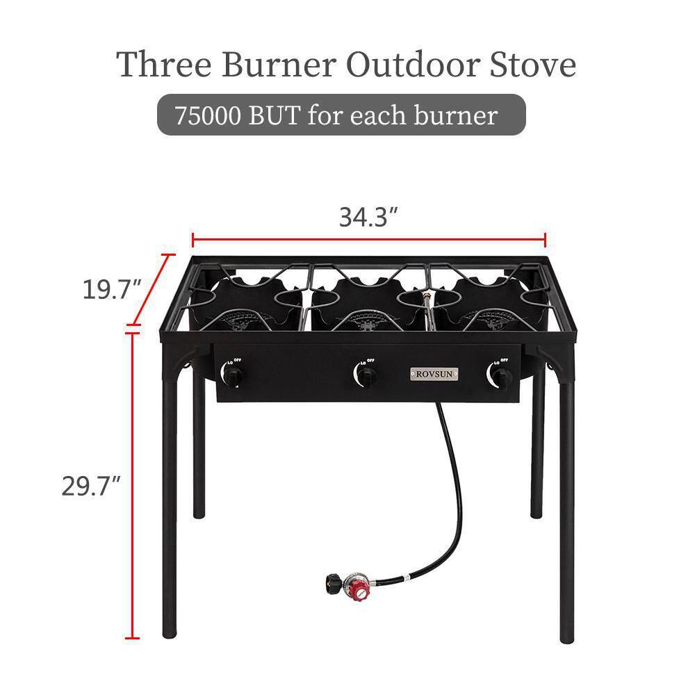 ROVSUN 3 Burner High Pressure Outdoor Camping Burner 225000 BTU Propane Gas Stove burnerG27000142