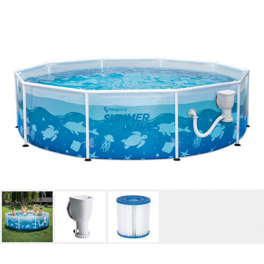 Summer Waves Active 10 ft. x 30 in. Outdoor Round Frame Above Ground Ocean Pool Set P20010303