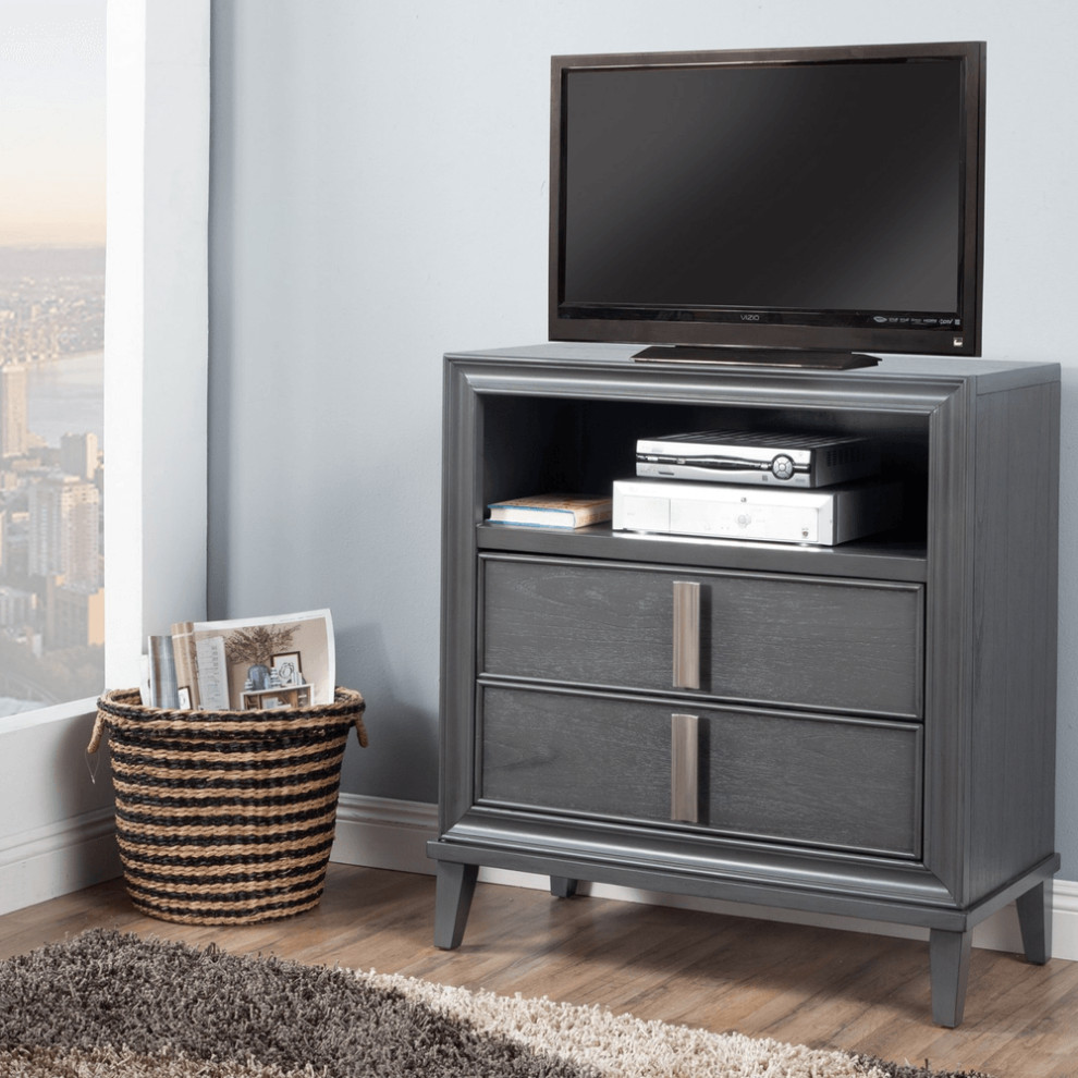 36 quotGray Pine Poplar Solids With Mindy And Veneer Open Shelving TV Stand   Transitional   Entertainment Centers And Tv Stands   by HomeRoots  Houzz