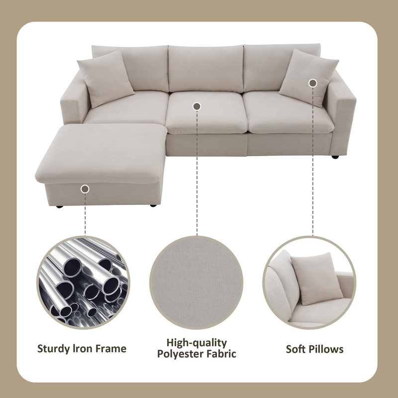 Convertible Sectional Sofa Couch  4 Seat L Shaped Sofa with Ottoman and 2 Free Pillows  Modern Sofa Couch for Living Room