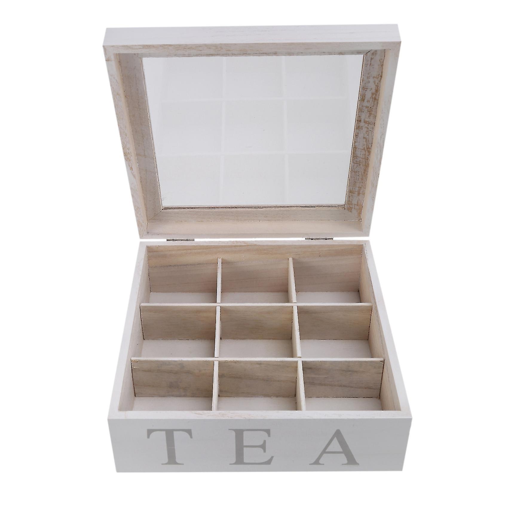 Wood Tea Box Storage Container With Lid 9-compartment Kitchen Organiser Coffee Tea Bag Storage Hold