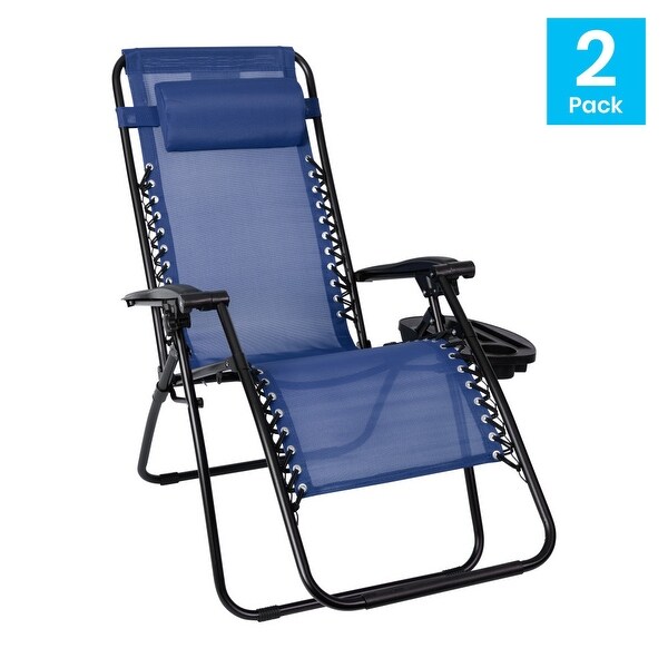 2 Pack Adjustable Mesh Zero Gravity Lounge Chair with Cup Holder Tray