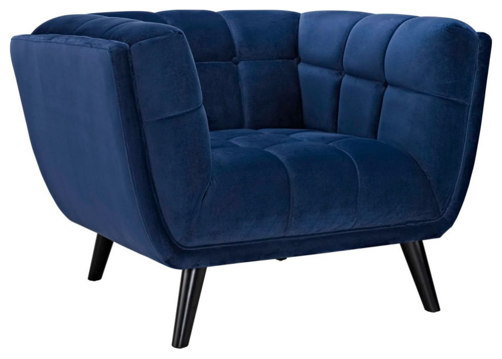 Alex Navy Performance Velvet Armchair   Midcentury   Armchairs And Accent Chairs   by Virgil Stanis Design  Houzz